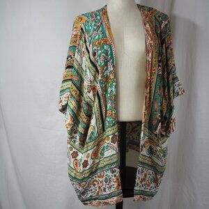 Alya Kimono Vest Multi Color Open Front Cover Up Shrug Boho Size Small Rayon
